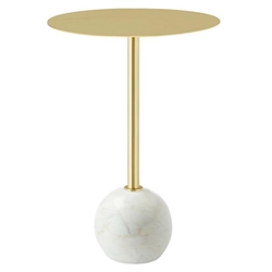 Aliza Round White Marble Side Table - White Brass 