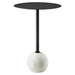 Aliza Round White Marble Side Table - White Black 