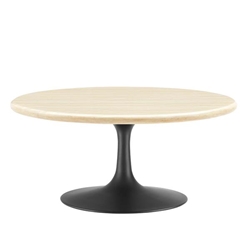Lippa 36” Round Artificial Travertine  Coffee Table - Black Travertine 
