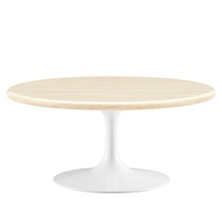 Lippa 36” Round Artificial Travertine  Coffee Table - White Travertine 