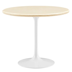 Lippa 36” Round Artificial Travertine  Dining Table - White Travertine 