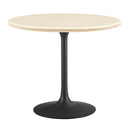 Lippa 36” Round Artificial Travertine  Dining Table - Black Travertine 