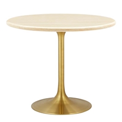 Lippa 36” Round Artificial Travertine  Dining Table - Gold Travertine 