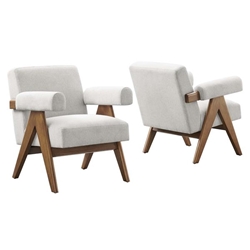 Lyra Fabric Armchair - Set of 2 - Ivory Fabric 