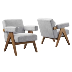 Lyra Fabric Armchair - Set of 2 - Light Gray Fabric 