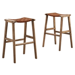 Saoirse Faux Leather Wood Bar Stool - Set of 2 - Walnut Brown 