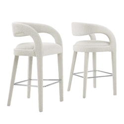 Pinnacle Boucle Upholstered Bar Stool Set of Two - Ivory Silver 
