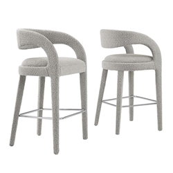 Pinnacle Boucle Upholstered Bar Stool Set of Two - Taupe Silver 