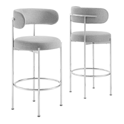 Albie Fabric Bar Stools - Set of 2 - Gray Silver 