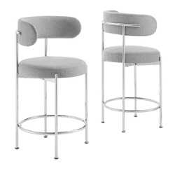 Albie Fabric Counter Stools - Set of 2 - Gray Silver 