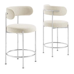 Albie Fabric Counter Stools - Set of 2 - Beige Silver 