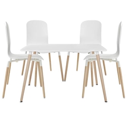 Stack Dining Chairs and Table Wood Set of 5 - White 