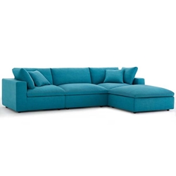Commix Down Filled Overstuffed 4 Piece Sectional Sofa Set A - Teal 