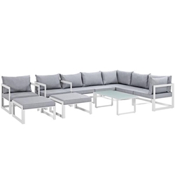 Fortuna 10 Piece Outdoor Patio Sectional Sofa Set - White Gray 