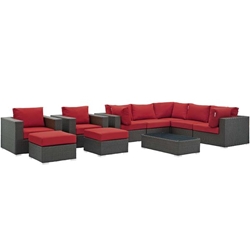 Sojourn 10 Piece Outdoor Patio Sunbrella® Sectional Set - Canvas Red 