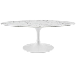 Lippa 48" Oval-Shaped Artificial Marble Coffee Table - White 