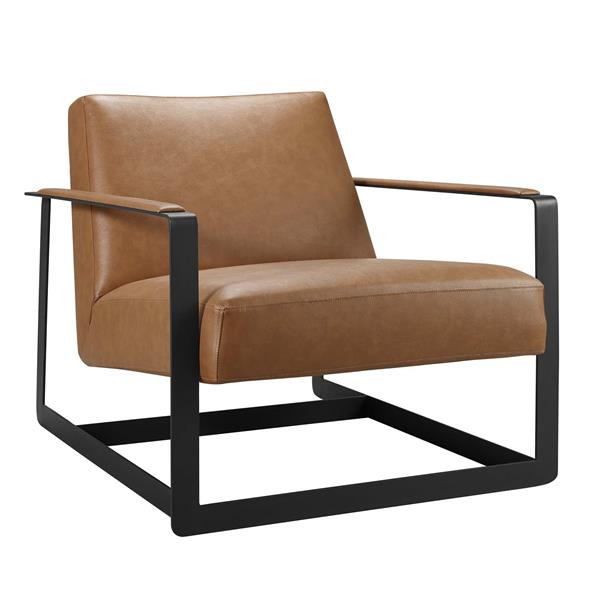 Seg Vegan Leather Upholstered Vinyl Accent Chair - Tan 