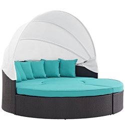 Convene Canopy Outdoor Patio Daybed - Espresso Turquoise Style A 