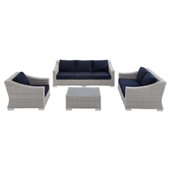 Conway Sunbrella® Outdoor Patio Wicker Rattan 4-Piece Furniture Set A - Light Gray Navy 