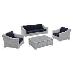 Conway Sunbrella® Outdoor Patio Wicker Rattan 4-Piece Furniture Set B - Light Gray Navy 