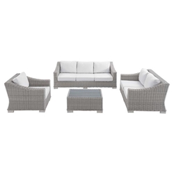 Conway Sunbrella® Outdoor Patio Wicker Rattan 4-Piece Furniture Set A - Light Gray White 