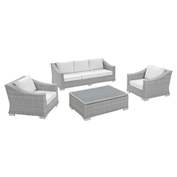 Conway Sunbrella® Outdoor Patio Wicker Rattan 4-Piece Furniture Set B - Light Gray White 