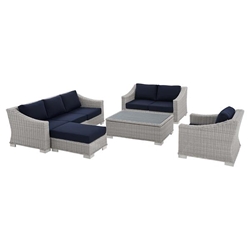 Conway Sunbrella® Outdoor Patio Wicker Rattan 5-Piece Furniture Set A - Light Gray Navy 