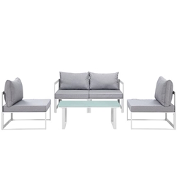 Fortuna 5 Piece Outdoor Patio Sectional Sofa Set B - White Gray 
