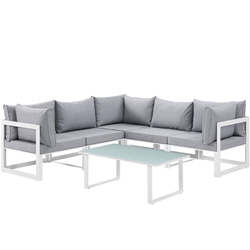 Fortuna 6 Piece Outdoor Patio Sectional Sofa Set D - White Gray 