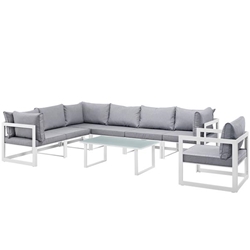 Fortuna 8 Piece Outdoor Patio Sectional Sofa Set E - White Gray 