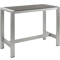 Shore Outdoor Patio Aluminum Rectangle Bar Table - Silver Gray 