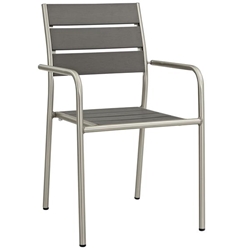 Shore Outdoor Patio Aluminum Dining Rounded Armchair - Silver Gray 