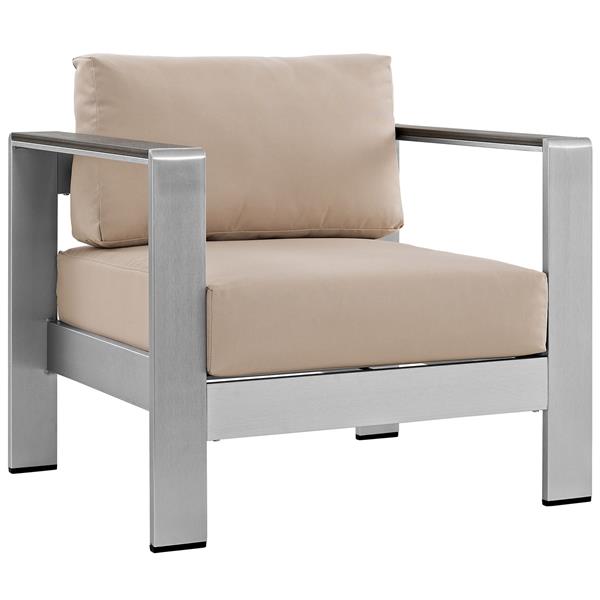 Shore Outdoor Patio Aluminum Armchair - Silver Beige 