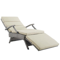 Envisage Chaise Outdoor Patio Wicker Rattan Lounge Chair - Light Gray Beige 