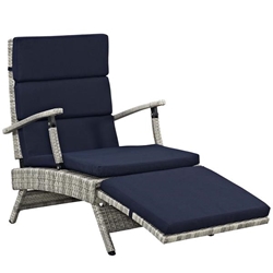 Envisage Chaise Outdoor Patio Wicker Rattan Lounge Chair - Light Gray Navy 