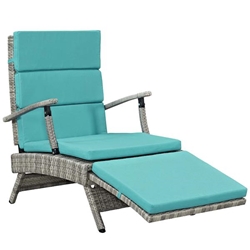 Envisage Chaise Outdoor Patio Wicker Rattan Lounge Chair - Light Gray Turquoise 