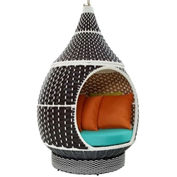 Palace Outdoor Patio Wicker Rattan Hanging Pod - Brown Turquoise 
