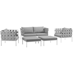 Harmony 5 Piece Outdoor Patio Aluminum Sectional Sofa Set A - White Gray 