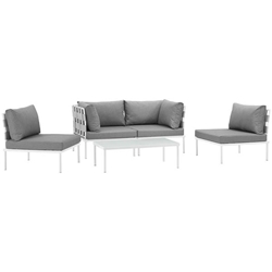 Harmony 5 Piece Outdoor Patio Aluminum Sectional Sofa Set B - White Gray 