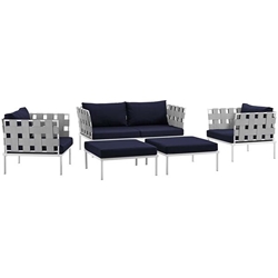 Harmony 5 Piece Outdoor Patio Aluminum Sectional Sofa Set A - White Navy 