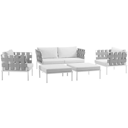 Harmony 5 Piece Outdoor Patio Aluminum Sectional Sofa Set A - White White 