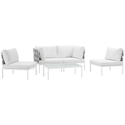 Harmony 5 Piece Outdoor Patio Aluminum Sectional Sofa Set B - White White 