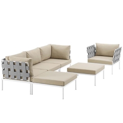 Harmony 6 Piece Outdoor Patio Aluminum Sectional Sofa Set A - White Beige 