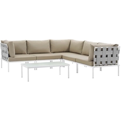 Harmony 6 Piece Outdoor Patio Aluminum Sectional Sofa Set B - White Beige 