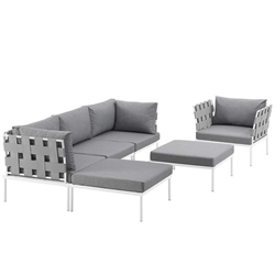 Harmony 6 Piece Outdoor Patio Aluminum Sectional Sofa Set A - White Gray 