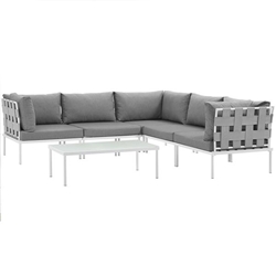 Harmony 6 Piece Outdoor Patio Aluminum Sectional Sofa Set B - White Gray 