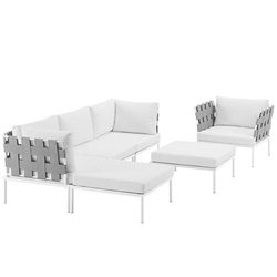 Harmony 6 Piece Outdoor Patio Aluminum Sectional Sofa Set A - White White 