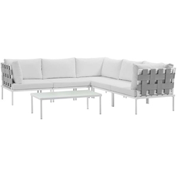 Harmony 6 Piece Outdoor Patio Aluminum Sectional Sofa Set B - White White 