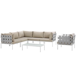 Harmony 7 Piece Outdoor Patio Aluminum Sectional Sofa Set B - White Beige 
