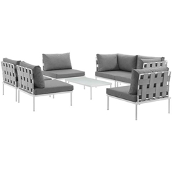 Harmony 7 Piece Outdoor Patio Aluminum Sectional Sofa Set A - White Gray 